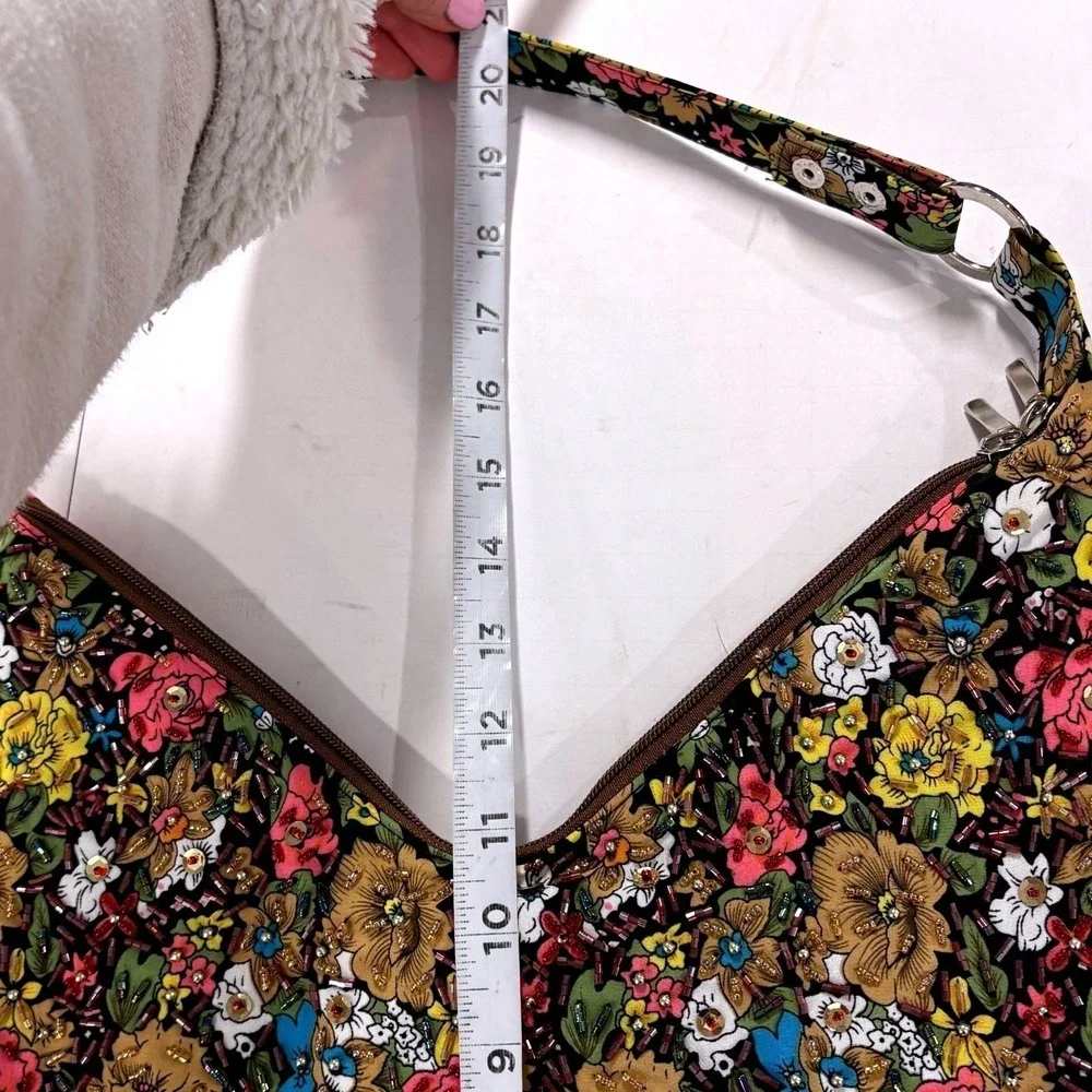 Beaded Floral Hobo Bag Boho Festival Embellished Rave Hippie Statement Y2K Indie